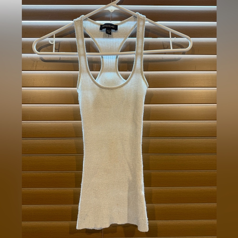 bebe Ivory Ribbed Tank Top